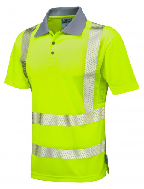 Leo Woolacombe Coolviz-PLUS Yellow Polo Shirt Hi-Viz P03-Y High Visibility